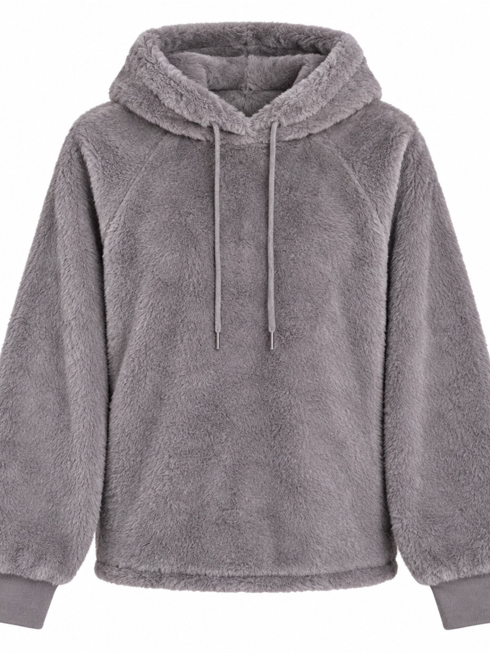 Ann Taylor Gray super soft Plush Faux Cur Hoodie Sweater Cozy Warm Large
